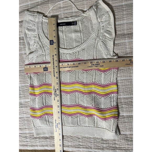 Vero Moda Mina Y2K Crochet Knit Yellow Pink Sleeveless Tank Flutter Top Boho M - Picture 5 of 7
